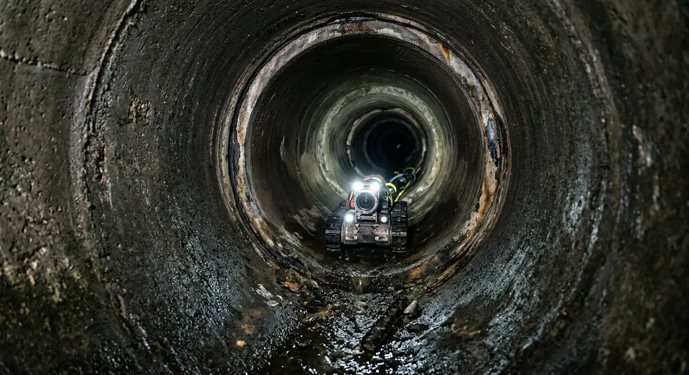 Robotic sewer camera inspecting pipe interior for Sewer Line Cleaning in Lewiston